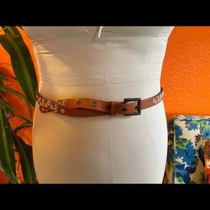 Leather Belt with Two Toned Grommet Detail